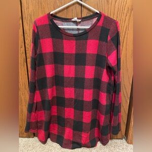 Betsey’s Boutique Shop Red and Black Long Sleeve T-Shirt with Buffalo Plaid